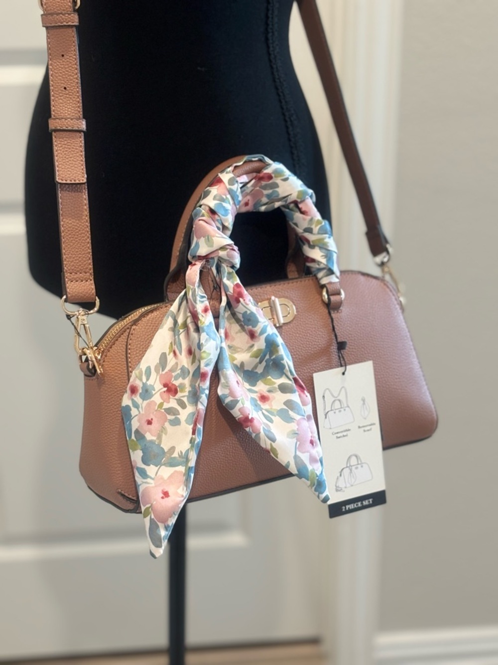 Nanette Lepore Pebbled Crossbody Lavinia Satchel with Floral Scarf - Picture 2 of 9
